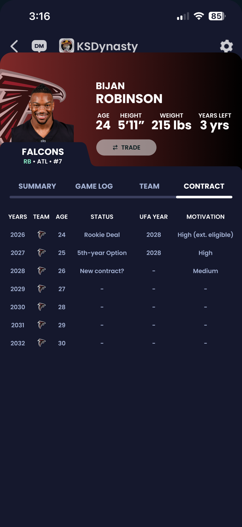 High fidelity Sleeper player profile contract tab