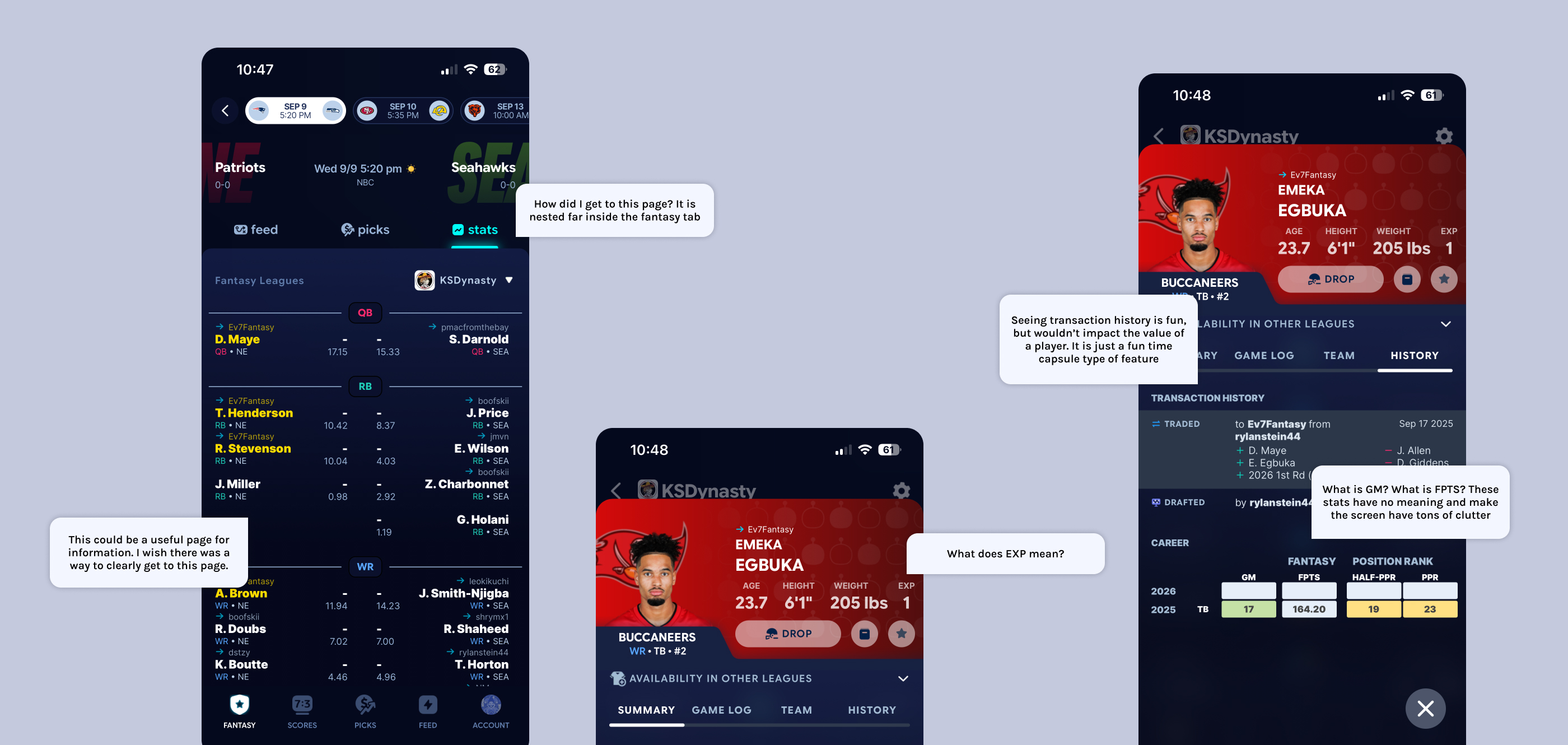 Audit of cluttered areas across the Sleeper app interface