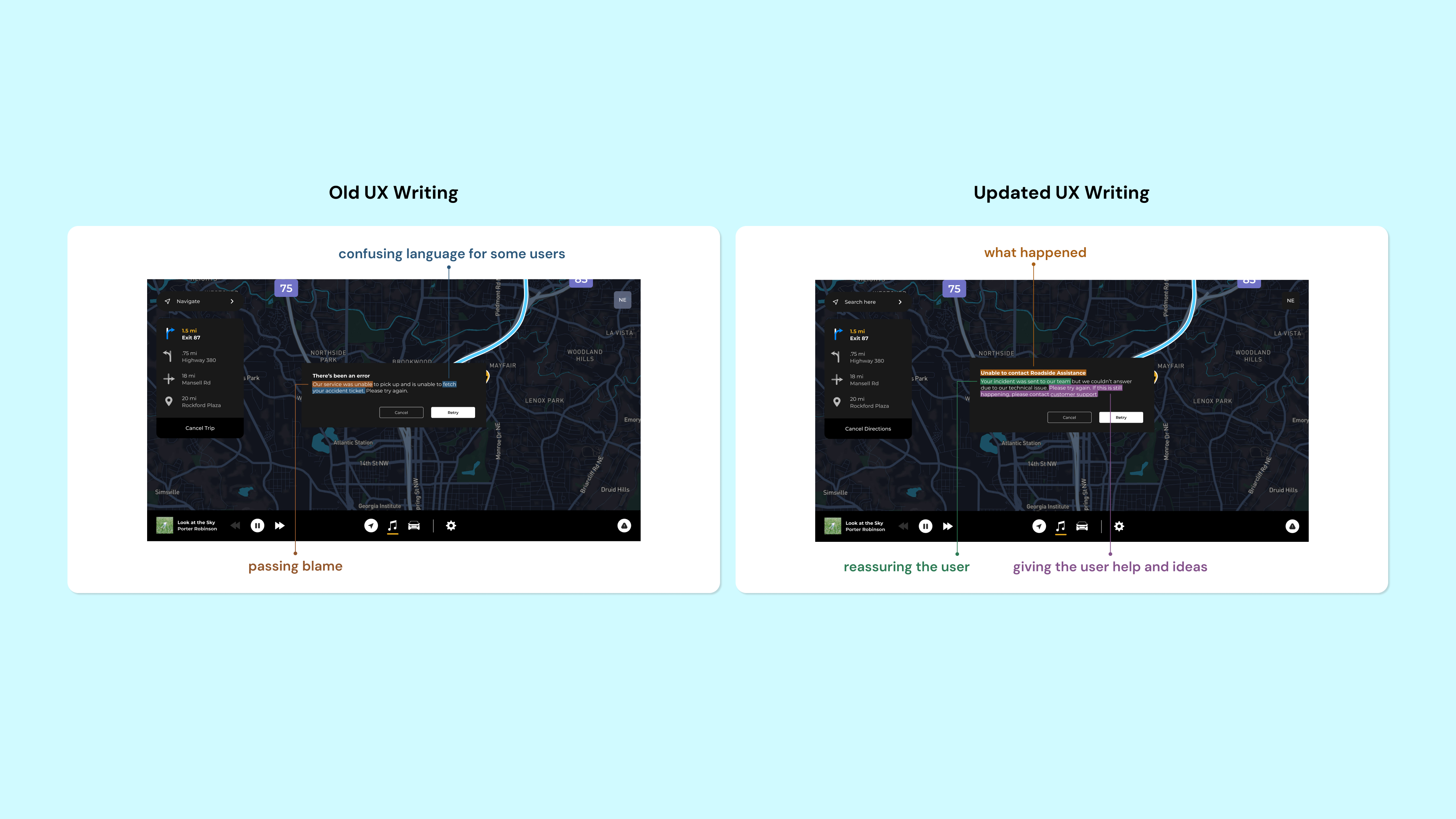 UX writing comparison