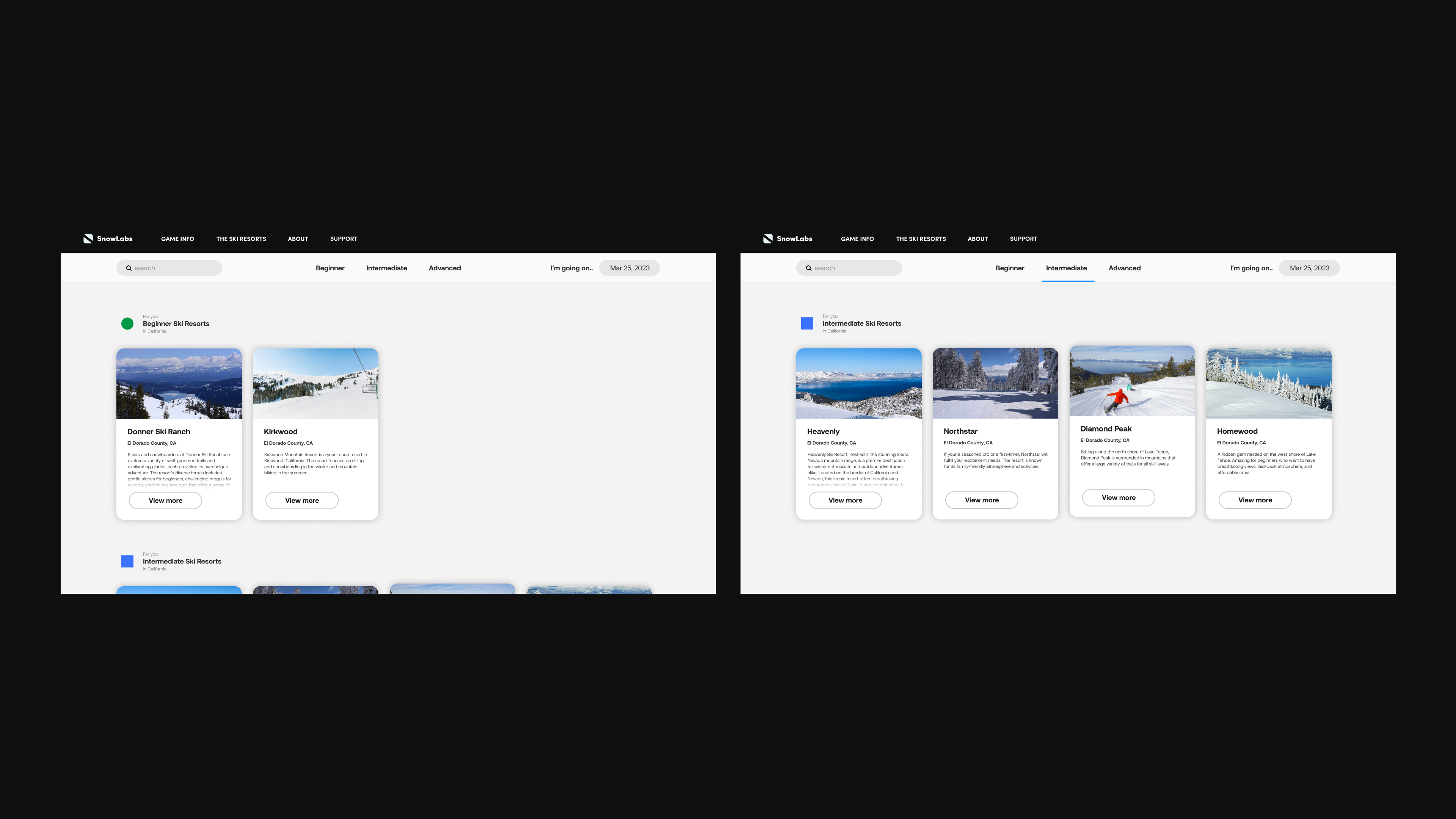 Select ski resorts and filtering